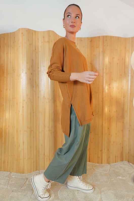 Winnie Ribby Stretch Longline Fine Knit Camel